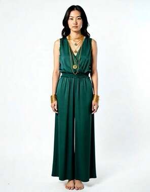 Max Studio Emerald Green Sleeveless V-Neck Wide Leg Jumpsuit